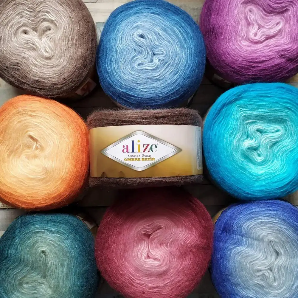 Alize Angora Gold Ombre Batik Cake Yarn 150g - 825m Mink Merino Mohair Alpaca Wool Knitting Crochet Distinctive Color Transition