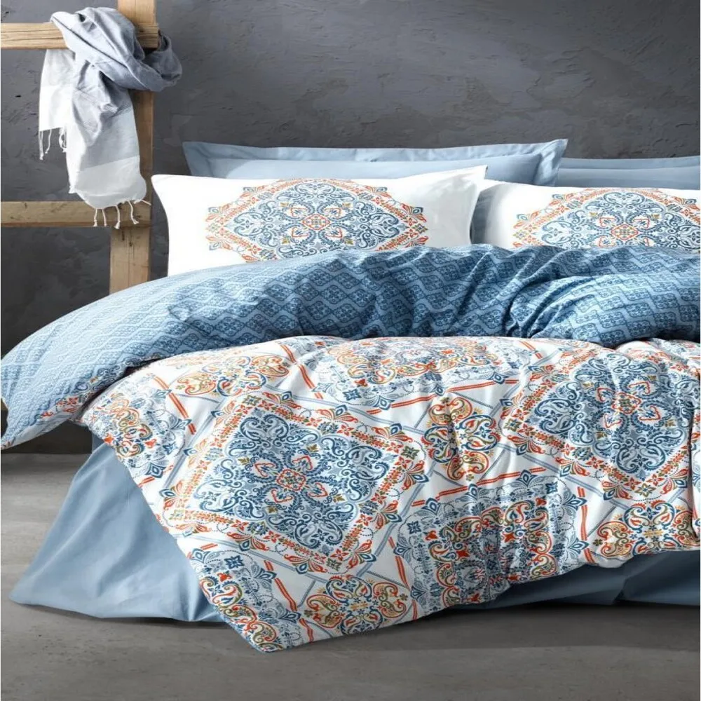 Cotton Box Bohemian Ranforce Single Duvet Cover Set - Grande Blue 100% Cotton Duvet cover: 160x220