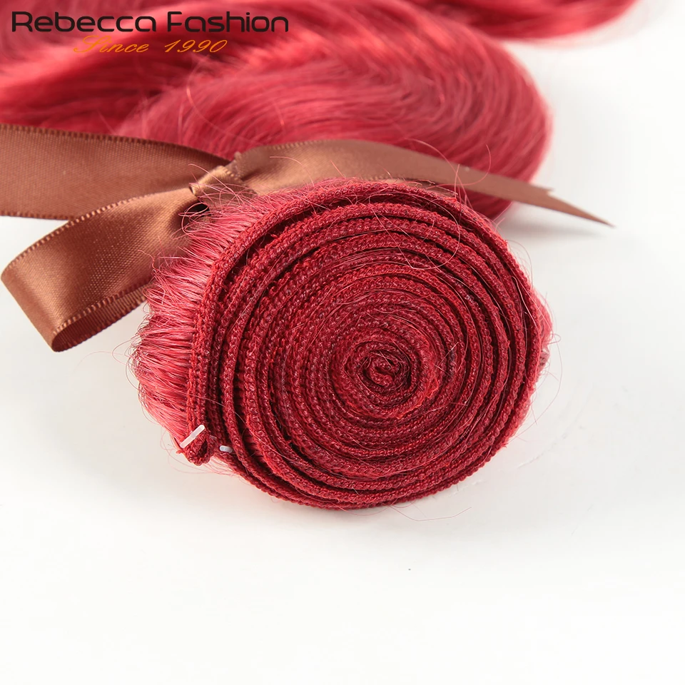 Rebecca-extensiones de cabello brasileño ondulado, mechones de cabello humano rojo borgoña, 1/3/4 unidades