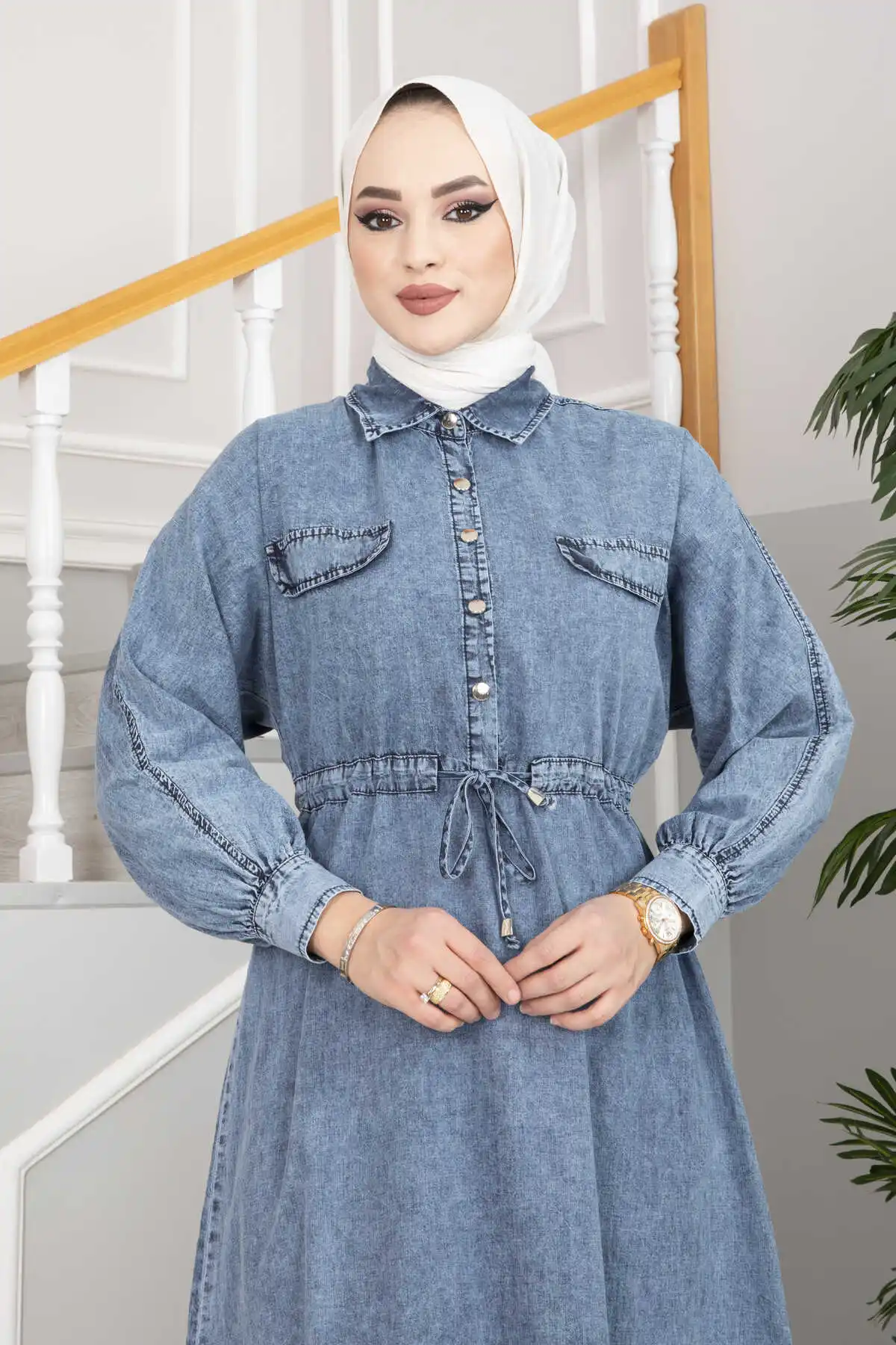 

Women Tunnel Belt Denim Dress Ramadan Eid İslamic Maxi Long Khimar English Worship Moroccan Hijab Abaya Outfit Solid Jilbab Dubaİ