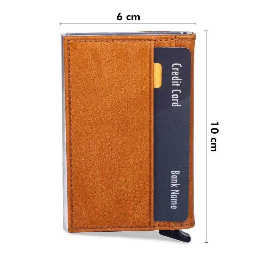 Anitolia Genuine Crazy Leather Practical Mechanical Card Holder Tan Purse Casual For a Lifetime Money Pocket Good Quality New