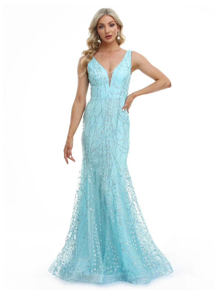 

Элегантное вечернее платье трапециевидной формы с блестками, 2022, длиной до пола, с открытой спиной, с глубоким v-образным вырезом, женское платье для свадебной вечеринки, выпускного вечера