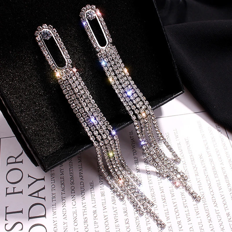 Fashion Shiny Full Rhinestone Drop Earrings for Women Long Tassel Crystal  Butterfly Dangle Earring Girl Wedding Party Jewelry