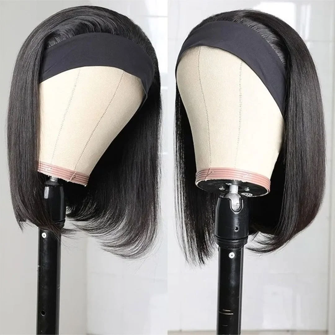 Straight Bob Headband Wig Human Hair Straight Human Hair Wigs For Black Women Machine Made Remy Short Bob Human Hair Wigs