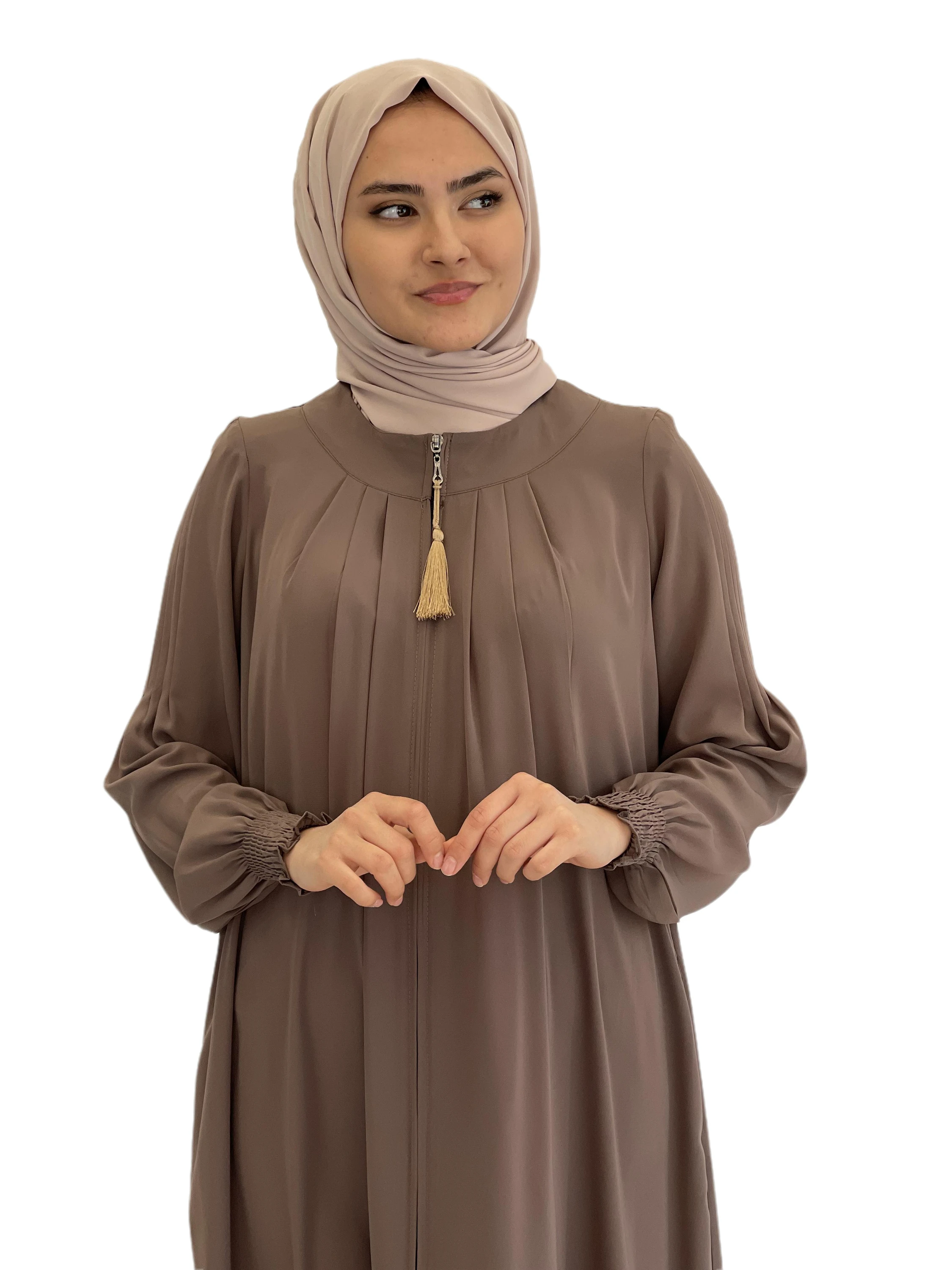 Maxi Dress Long Sleeve  Abaya for Muslim Dresses for Women Crepe Fabric Casual Clothes Hijab for Dubai Ribbed Abaya