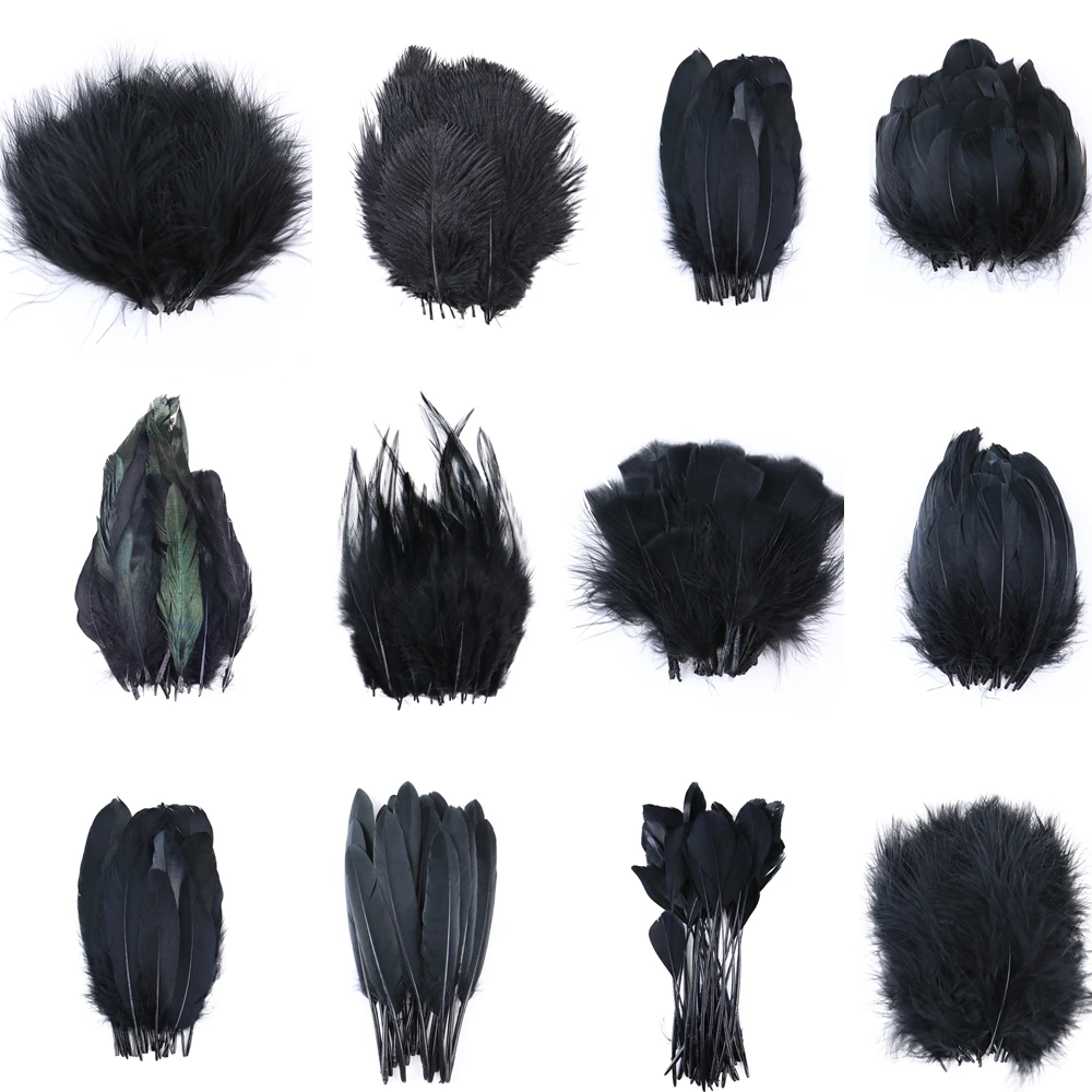 

100pcs Black Chicken Goose Feather Diy Jewelry earrings Making Feathers For Crafts Decorative Accessory Plume wholesale