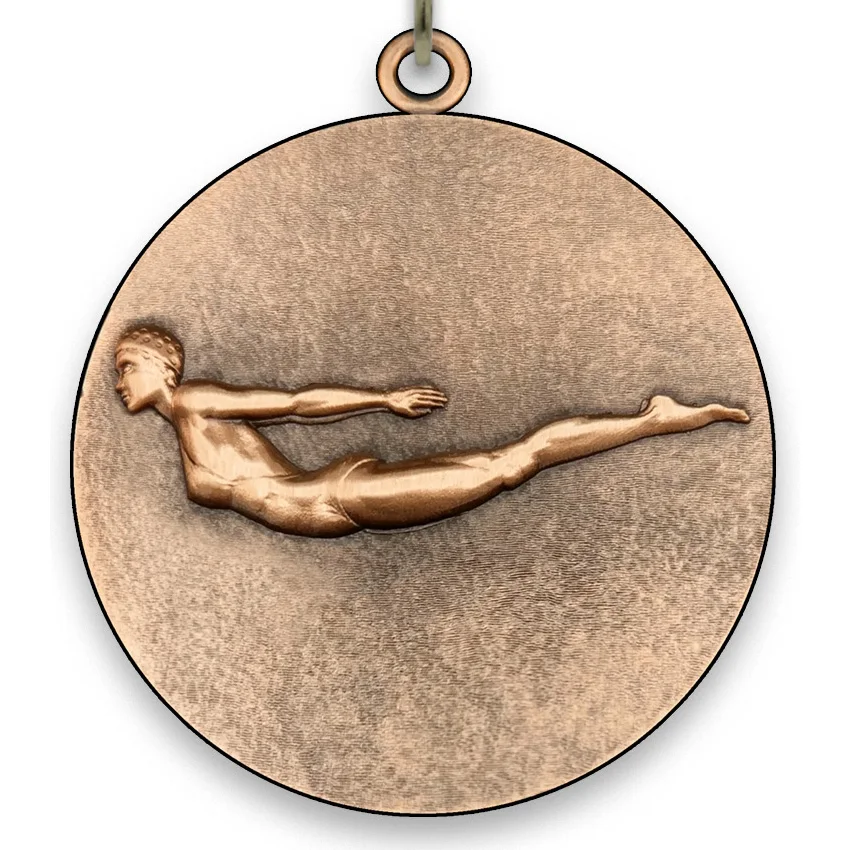 Large Metal Diving Medal - Female - Bronze - 6,4 cm - with Neck Ribbon size 3.3cm x 80cm - Choice of Ribbon Colours.