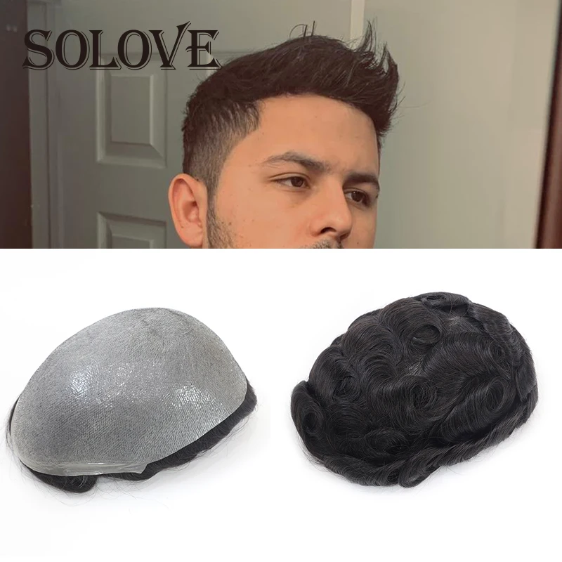 

Solove Toupee Hair For Man Indian Human Hair 0.02-0.03mm Soft Thin Skin V-loop Mens Hair Pieces Hair Replacement Toupee