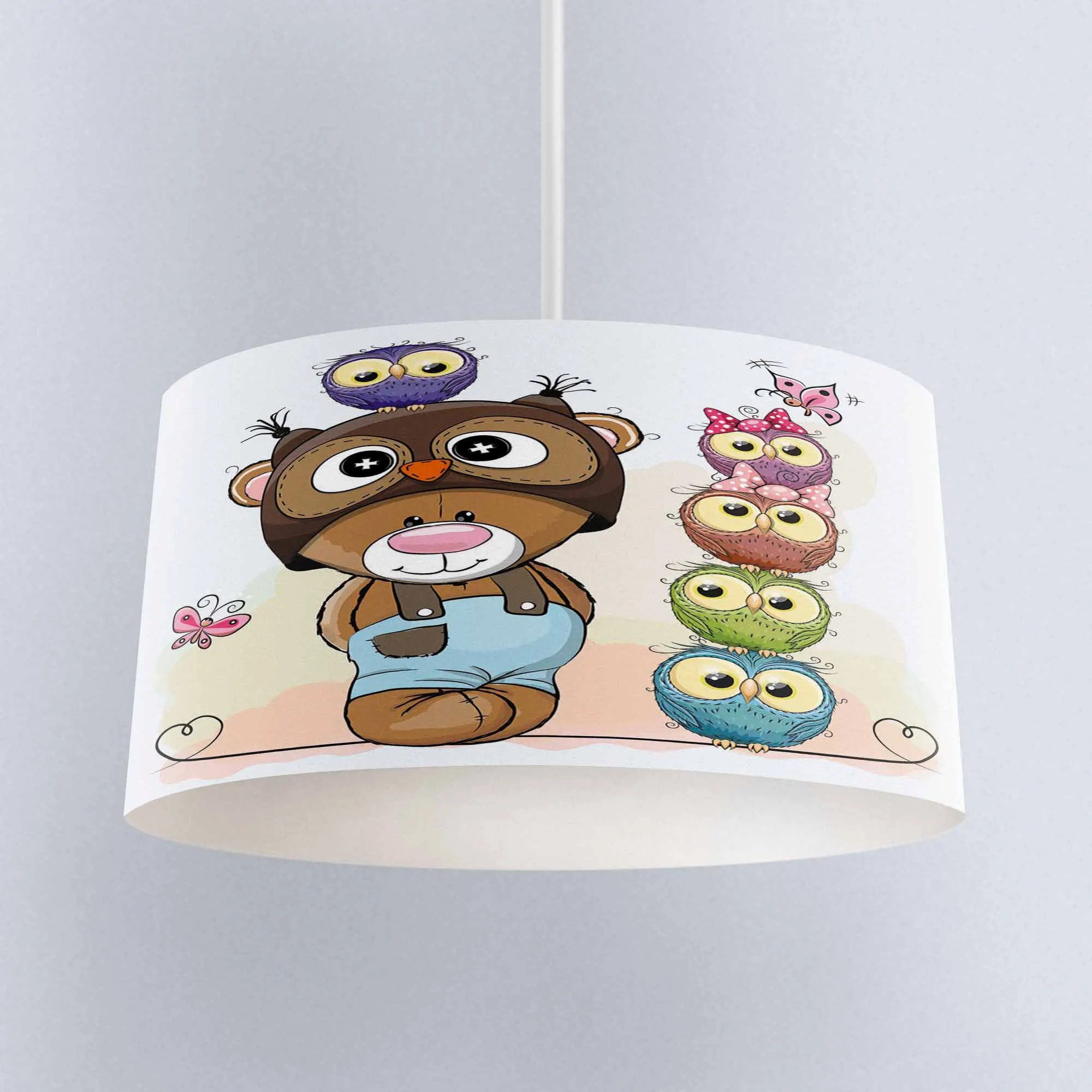 

Else Brown Bears Blue Green Pink Cute Owls Print Fabric Kids Chandelier Lamp Drum Lampshade Floor Ceiling Pendant Light Shade