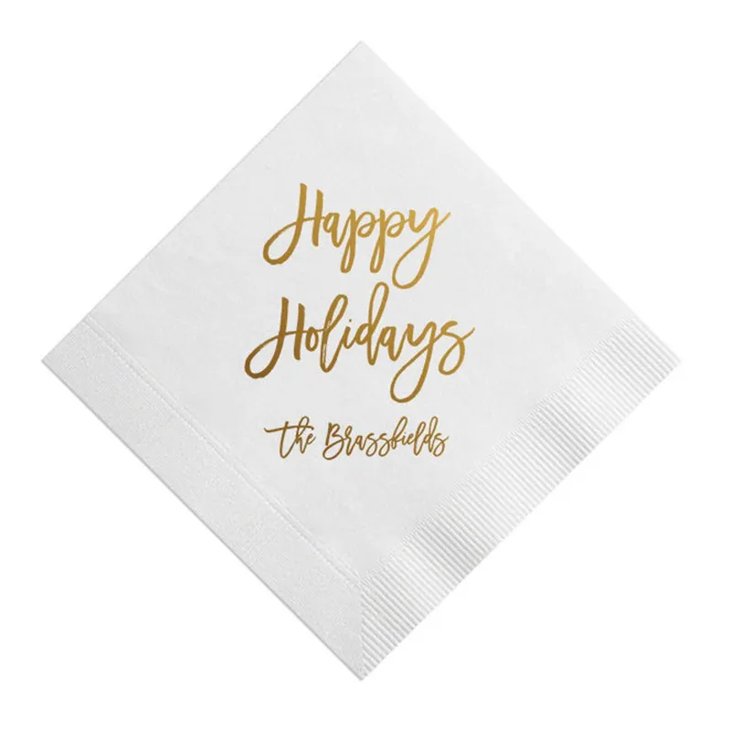 Personalized Napkins Personalized Christmas Hanukkah Napkins Holiday Party Custom Printed Red Cocktail Luncheon Guest Towel Beve