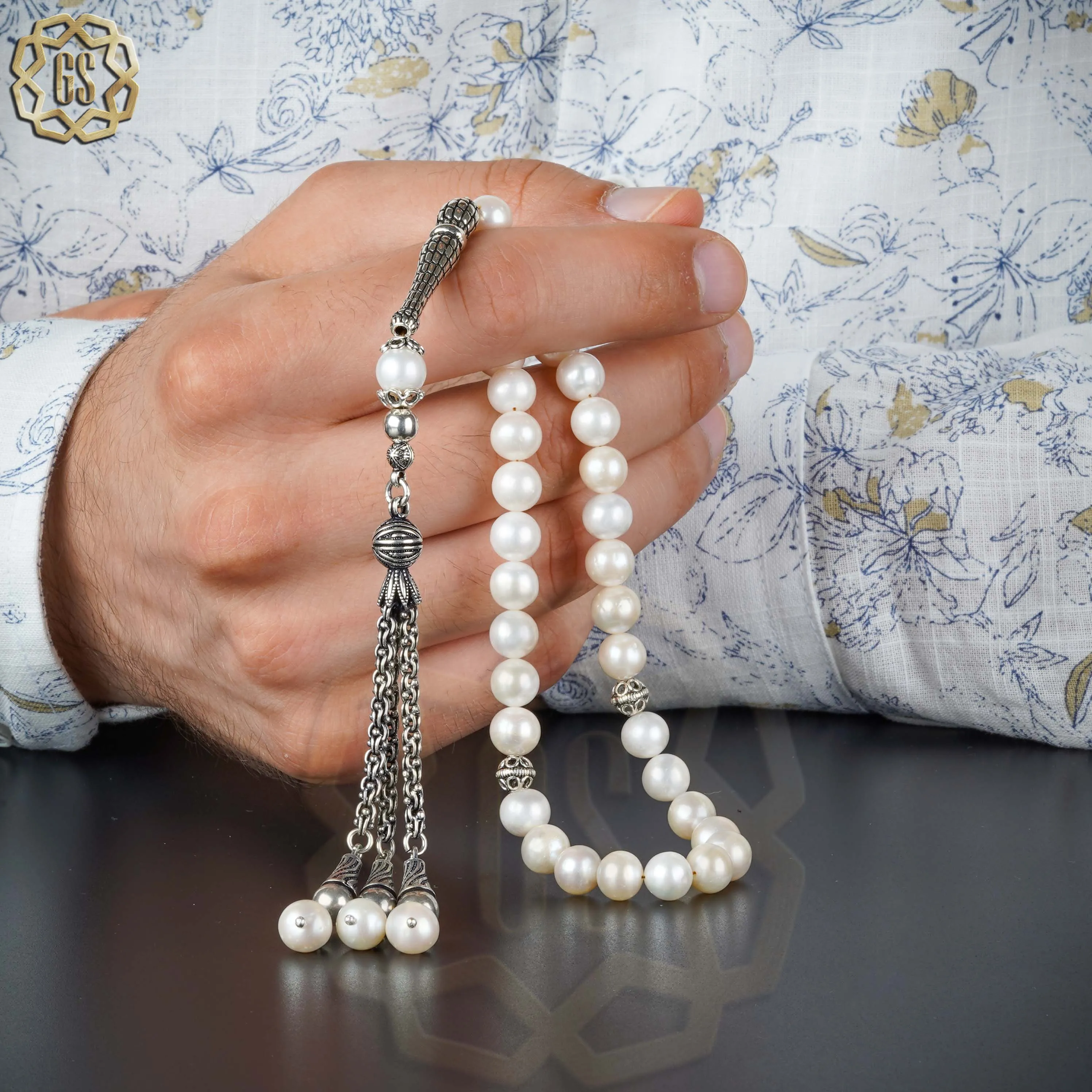 Rosary 33 & 45 Beads Silver 925 .. 100% Natural Pearl Stone 8-10 mm .. Guaranteed High Quality .. Turkish Jewelry