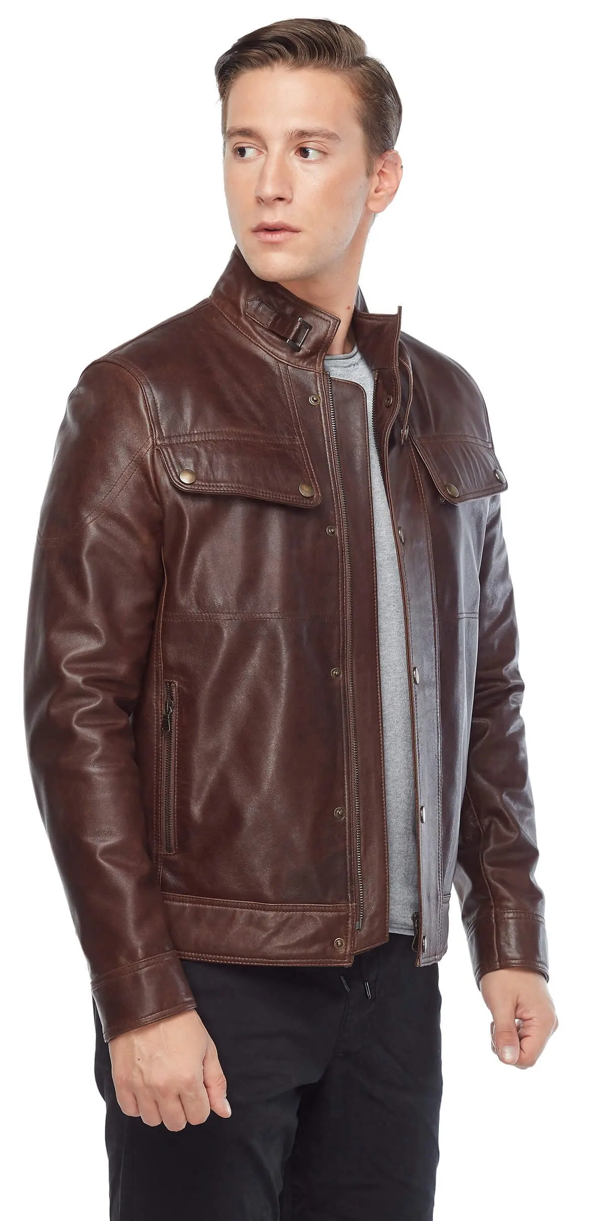 Addo maschio cappotto in vera pelle caffè originale pelle di agnello autunno inverno 2022 Biker Slim Large Size VintageTürkiye