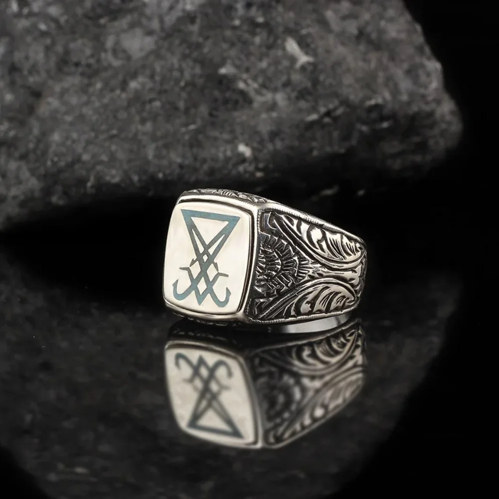 925 Sterling Silver Ring, Sigil Of Lucifer, Devil Seal Of Selling Jewelry, trend Style Glowing In The Dark Handmade 2022 Fashion