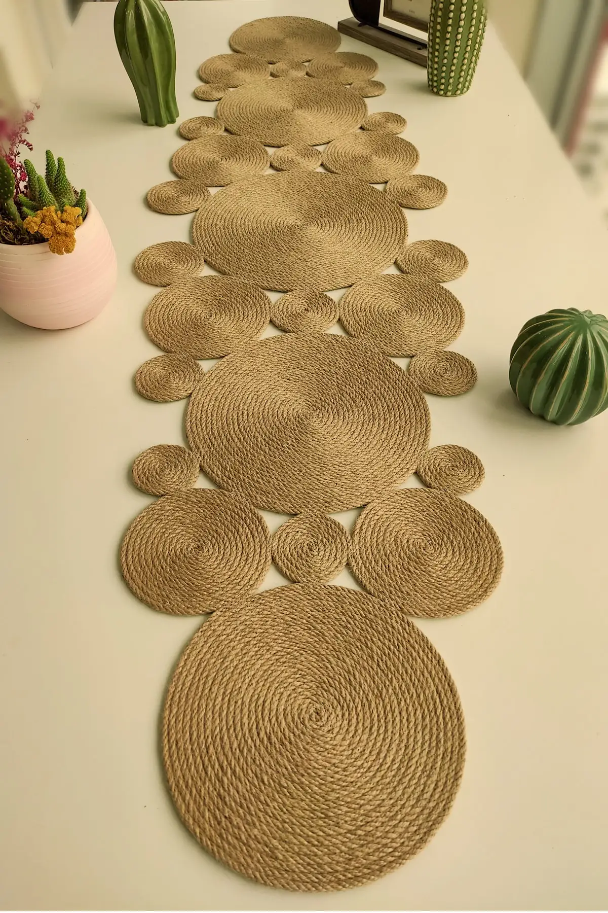 Vista 135x35 Cm Straw Rope Jute Table Cloth/Runner Living Room Kitchen Console, Natural Burlap Fabric, Soft Strip Edge