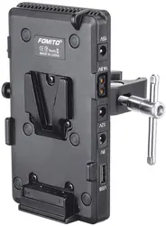 Fomito V-Lock V Mount Battery Adapter Plate with Super Clamp for Lighting Stand Support Rod with D-TAP/DC/USB Power Output