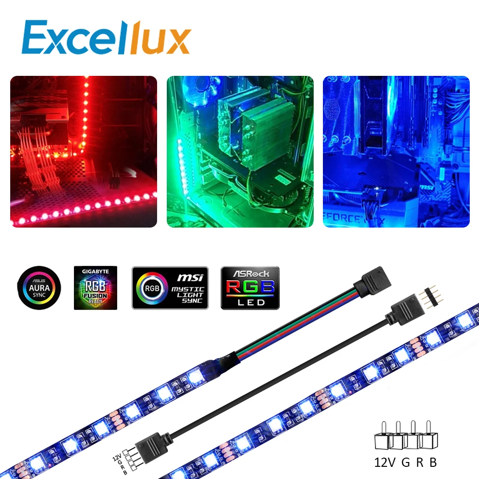 12V RGB LED Strip Light PC Computer Case 4pin Header LED Light Strip Motherboard RGB Header gamer cabinet tape For MSI/Aura SYNC