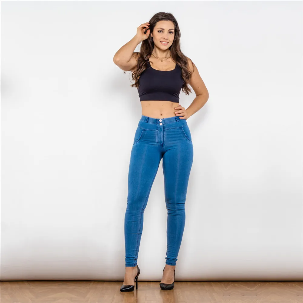 Shascullfites Melody Women's Light Blue Stretch Jeans Slim Fit Pull-On Sport Yoga Bum Lifting Leggings