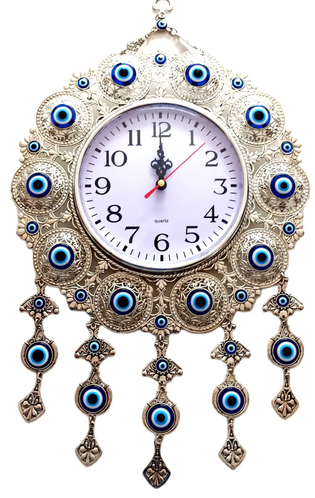 Evil Eye Beaded Silver Plated Wall Clock