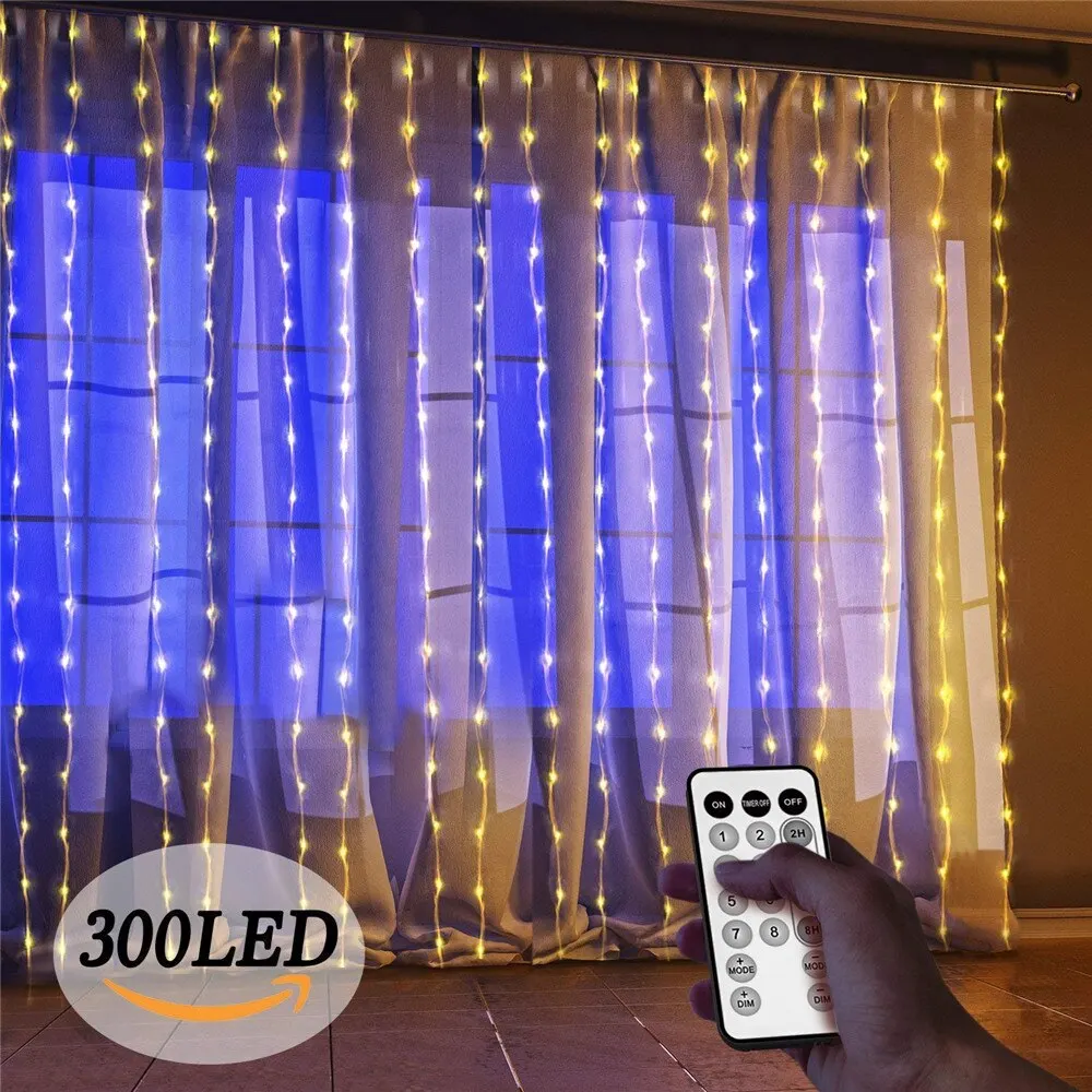 

8 Modes Hanging Window Curtain Lights Connectable with 300 Led, Christmas String Lights Bedroom Wall Party Home Lighting Decor