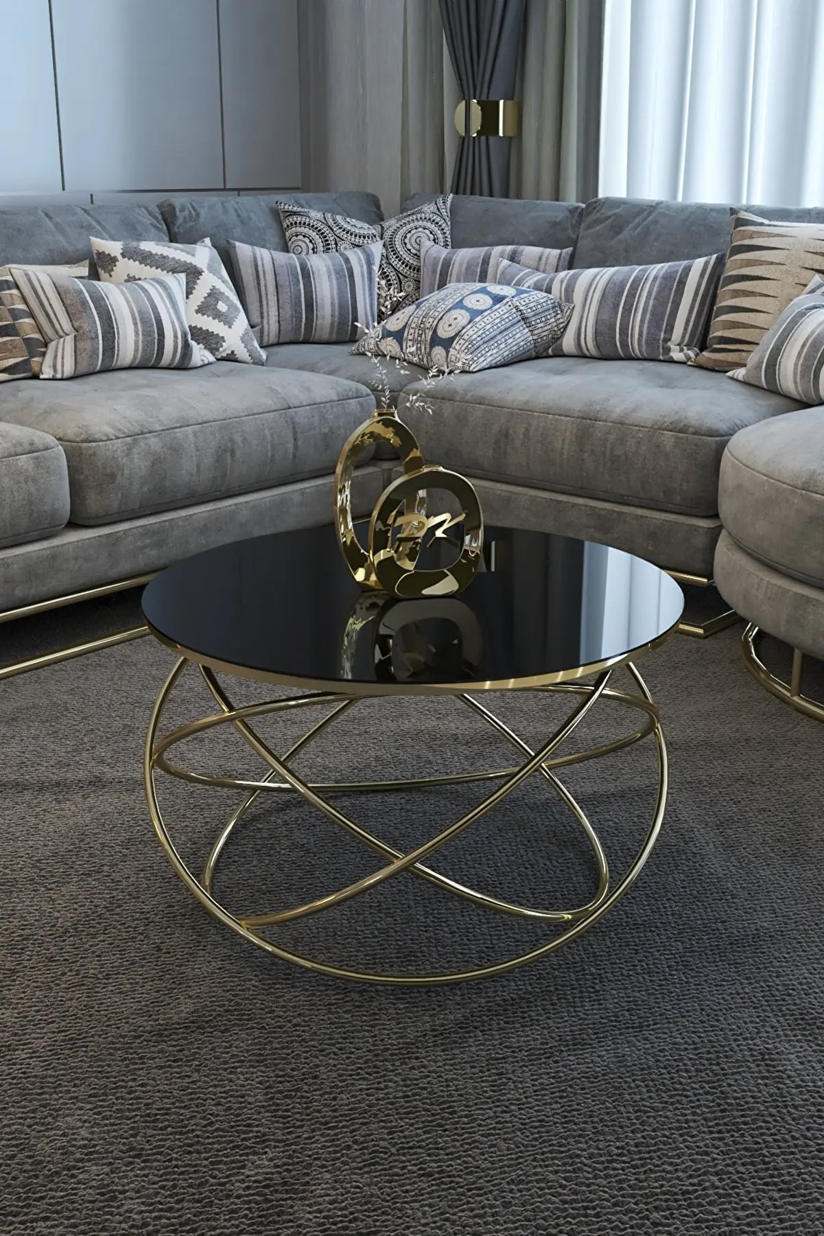 PLANET MODEL COFFEE TABLE GOLD LEGS BLACK MIRROR WHITE GLASS DINING TABLE MODERN STYLISH APPEARANCE COFFEE TABLE