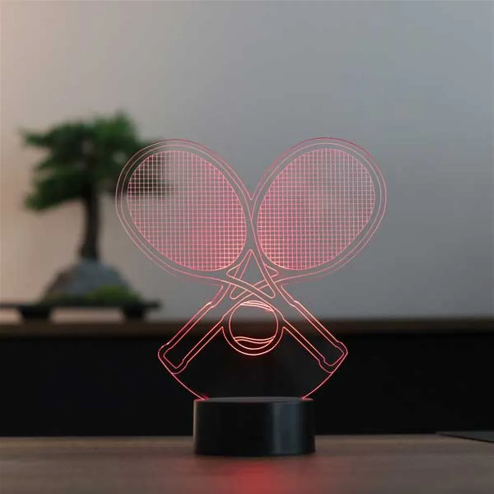 Tennis Racket 3D Illusion Acrylic Led Table Lamp 7 Diffrent Light Color USB and Touch Button Control Gift for Sports Lovers Room Decor Anime Wedding Stranger Things Led Lights Wedding Decoration Nightlights Bedroom