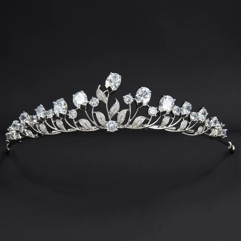 

Cubic Zirconia Small Size Leaves Wedding Tiaras Crown for Little Flower Girl Hair Jewelry HG7054