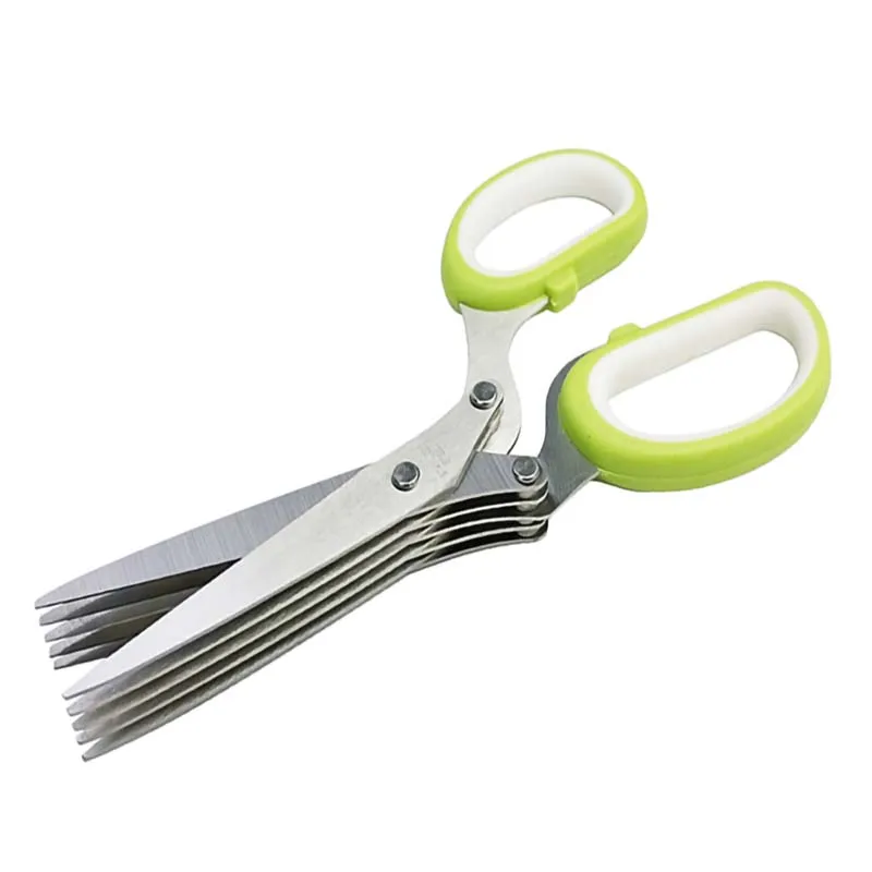 Multifunctional Muti Layers Stainless Steel Knives Multi-Layers KItchen Scissors Scallion Cutter Herb Laver Spices Cook Tool Cut