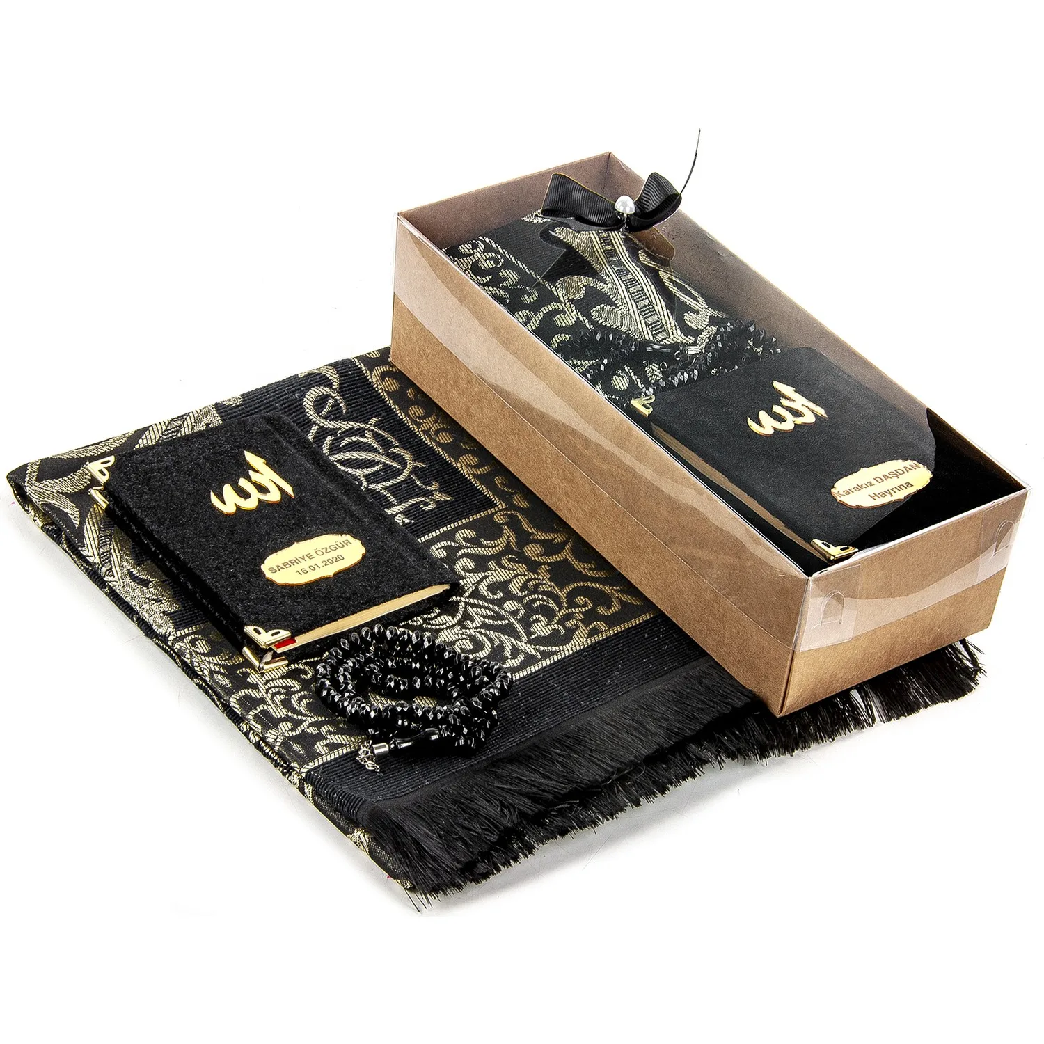 3 Piece Prayer Rug Set 1 Rosary 1 Prayer Rug 1 Velvet Kabli Yasin-i Sharif Islamic Gift Set for Praying to Muslims 8 Colors