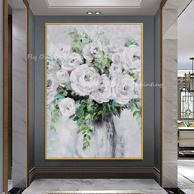 Large Size Simple Pure White Flower Modern Simple 100% Handpainted Landscape oil painting for office living room decoration gift