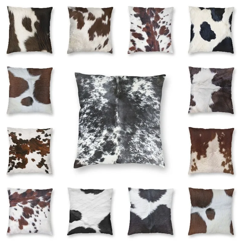 Animal Cowhide Texture Throw Pillow Cover Home Decor Square Rustic Cow Faux Fur Skin Leather Cushion Cover 45x45 Pillowcover