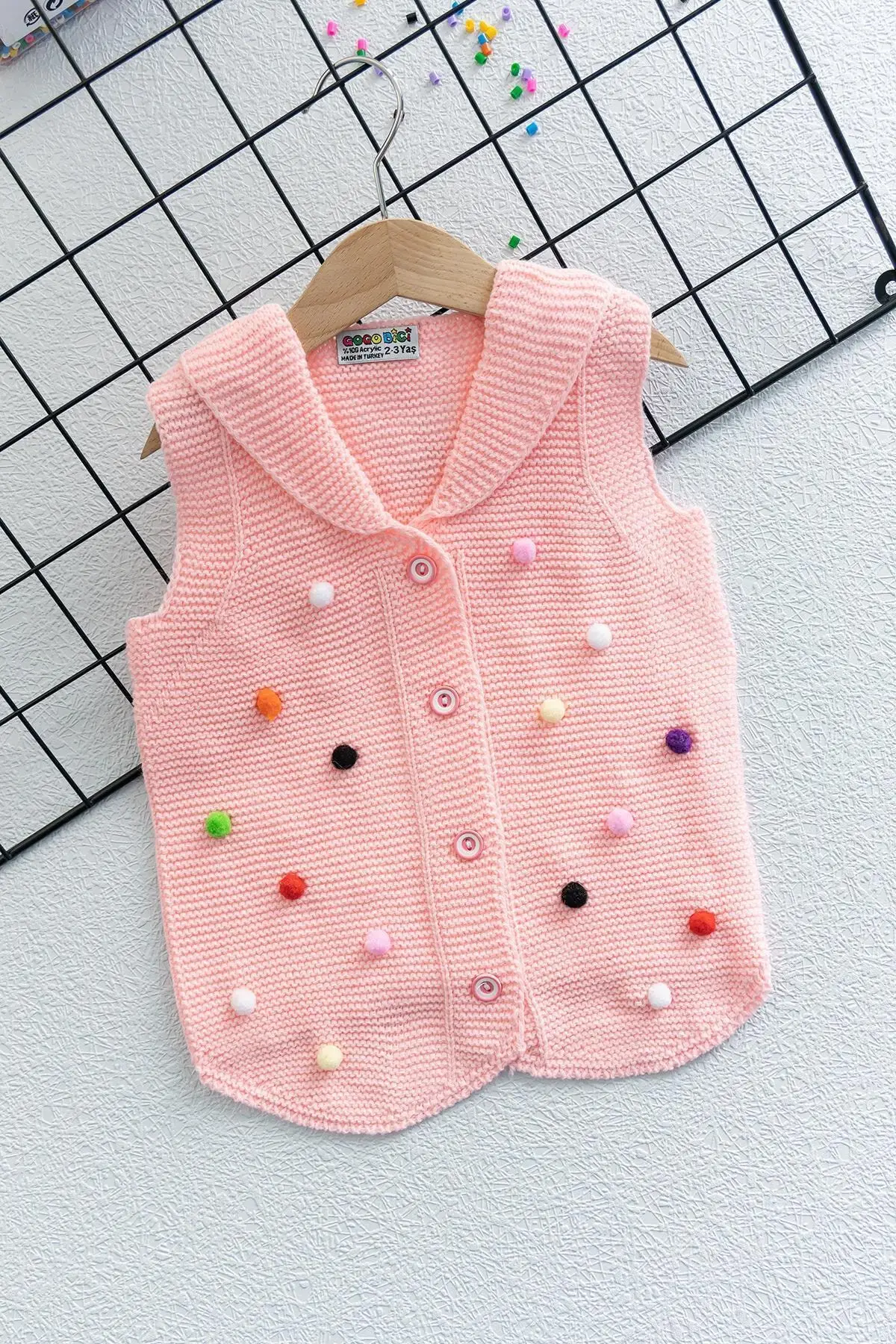 Baby girl Pink Color Pompom Mesh Vest