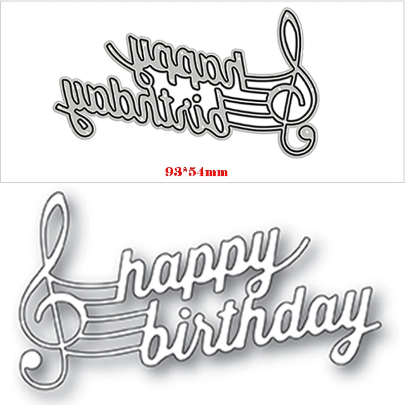 New Arrival Musical Notation Happy Birthday Phrase Word 2022 Metal Cutting Dies for Card Making Letter Stencils of Scrapbooking