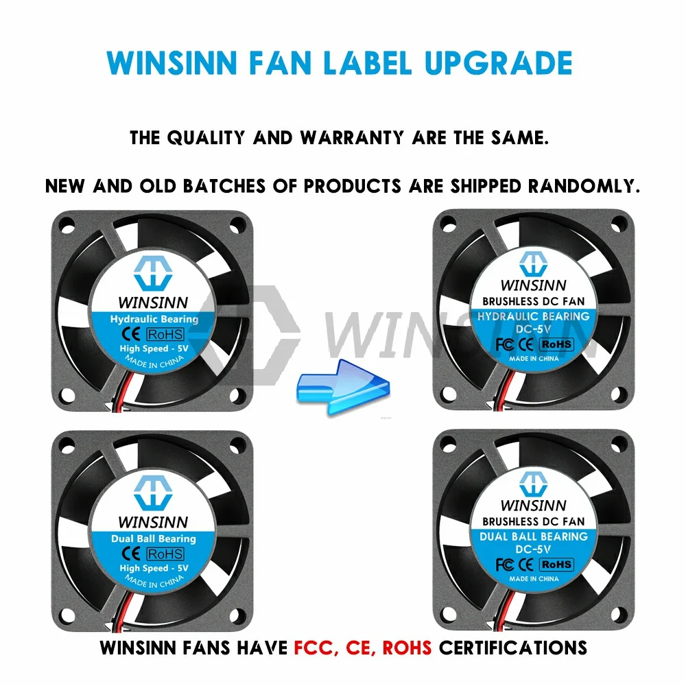 WINSINN 2510 25mm Fan DC 5V 12V 24V  Hydraulic / Dual Ball Bearing Brushless Cooling 25x10mm 2PIN [5-Pack]