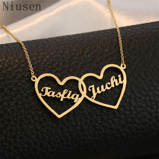 Two Hearts Necklace Custom Two Name Necklaces Personalized Jewelry Couples Necklace Lover Husband Wife Name Valentine s day Gift AliExpress