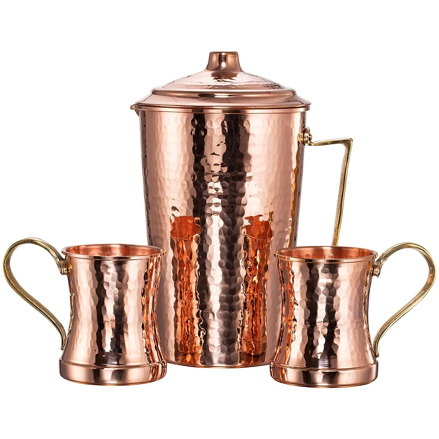 Copperbull Thick 1.2 Ml Hammered Copper Jug And Cup Set Authentic Stylish ElegantCopper Made in Turkey Free Shipping