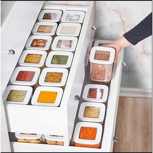 9 PCS Kitchen Food Storage Box Container Set Organizer Square Vacuum Lid Airtight Jars Pantry Noodle Legume Cereals Rice Pasta