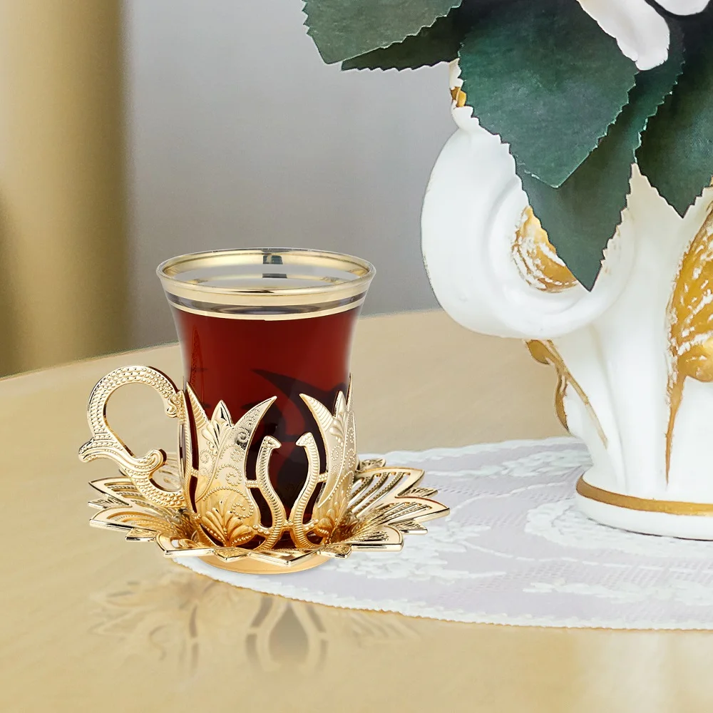 

Turkish Tea Glasses Set For Six Person, Gold Color Unique