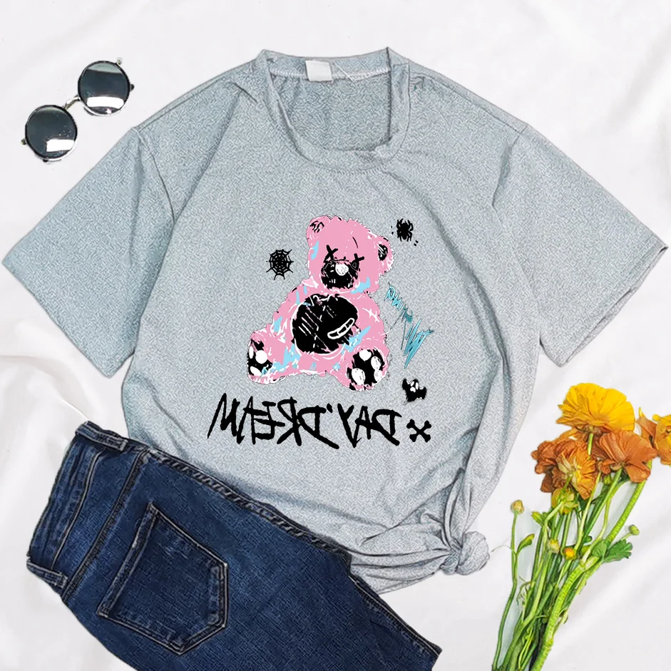 Camiseta de gran tamaño Punk de oso de Anime para Mujer, ropa gótica de Gril de verano Harajuku coreana, Camiseta para Mujer, Tops para Mujer, envío directo