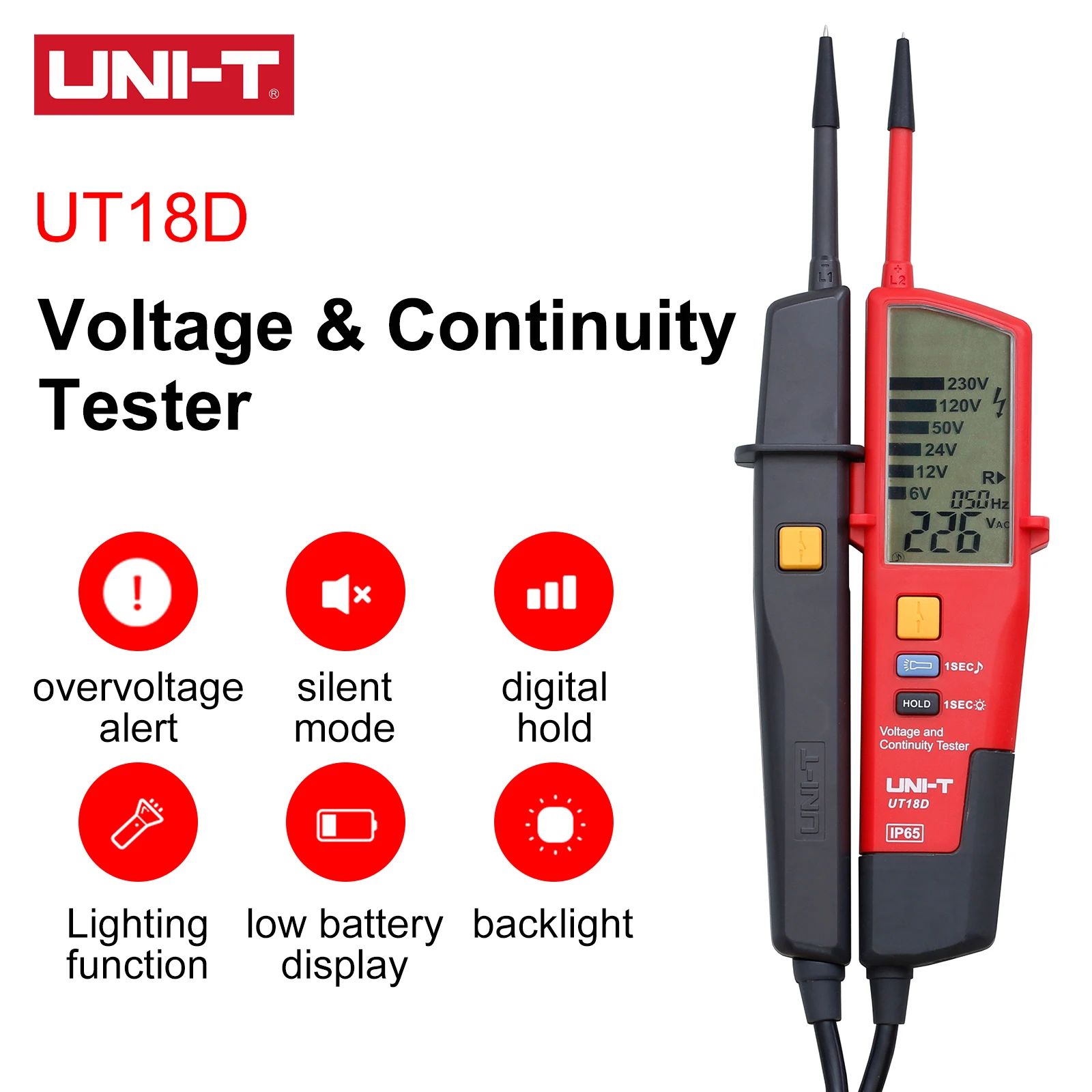 Original UNI-T UT18C UT18D Auto Range Voltage Meter Continuity RCD Tester LCD/LED Detector