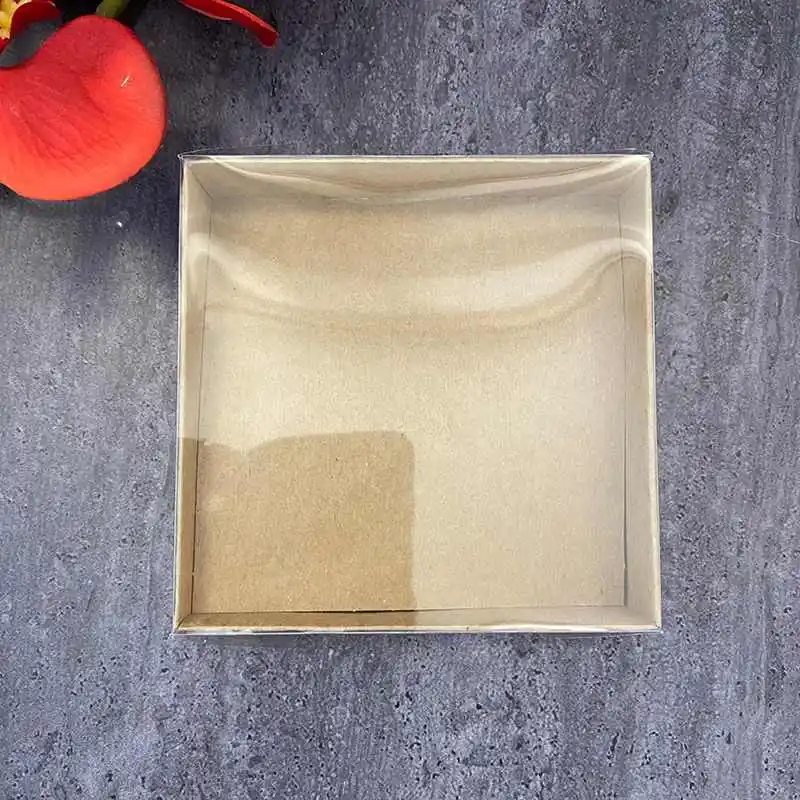 Kraft Gift Box Clear PVC Window Transparent Lid For Guests Cookie Cake Candy Party Wedding Packaging Clothes DIY Boxes Ideas