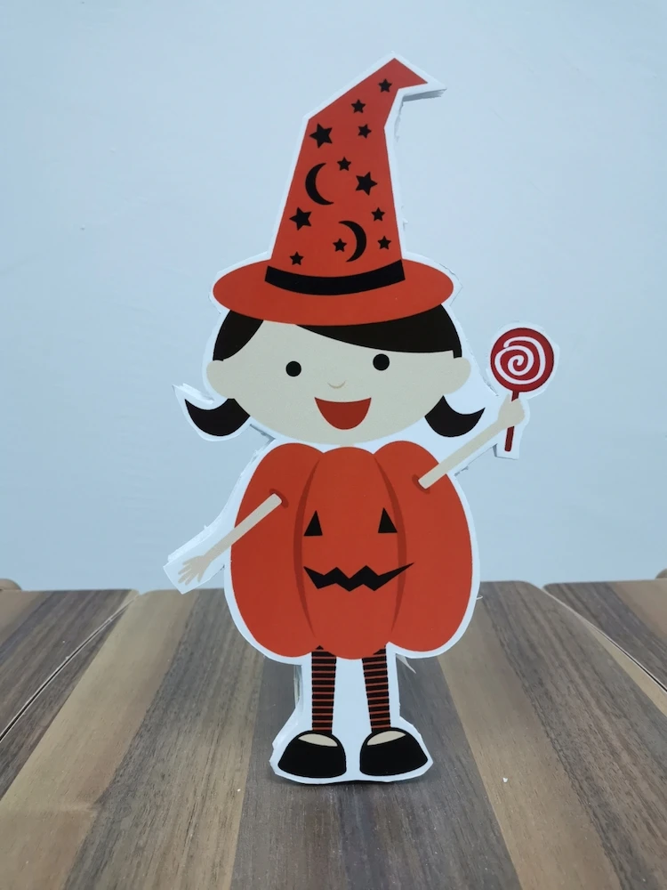 Little Witch Pumpkin Foam-board Cutout Standee with Cardboard Stand, Kids Birthday Decoration, Halloween Concept Party Supplies