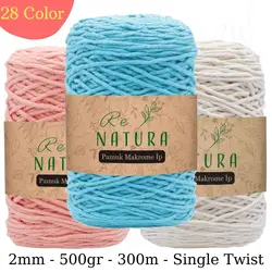 2mm Cotton Macrame Rope - Single Twist Yarn -  155 Meters - 250gr - Blanket, Booties, Pencil Box, Bag, Placemat, Basket, Pillow, Stroller, Thread, Cord, Wall Decorations - DIY - 20 Color - Strand