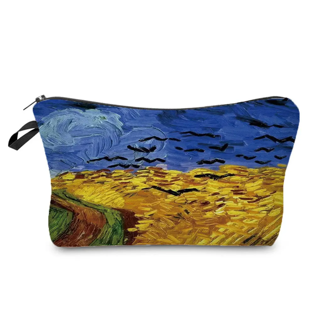 Bolsa de maquillaje con pintura al óleo de girasol de Noche Estrellada de Van Gogh, bolsas organizadoras lindas para bolsas de viaje, bolsa de