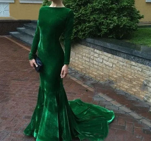 

2021 Cheap Velvet Evening Dress Arabic Long Sleeves Formal Wear Prom Party Gown Custom Made Plus Size