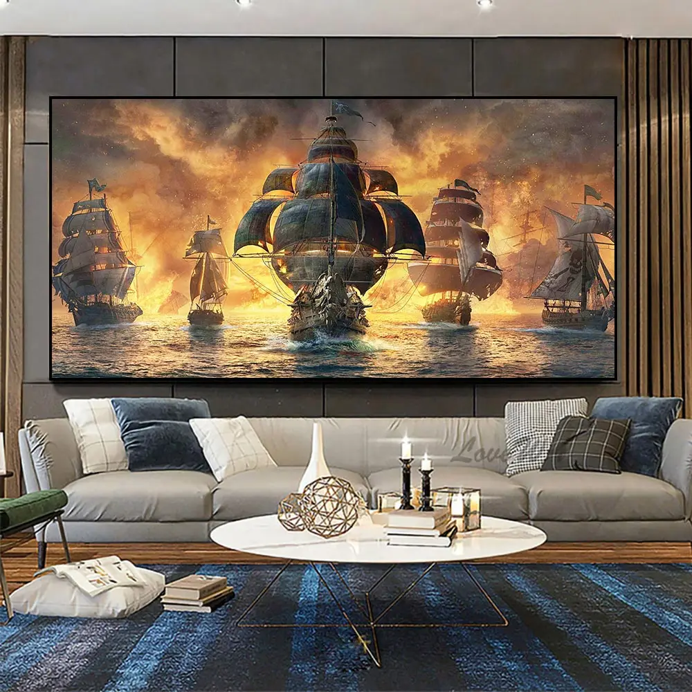 Sailing Ship Seascape Oil Painting The Age Of Sailing Decor Art Canvas Paintings For Living Room Wall Art Poster Art Home Decor