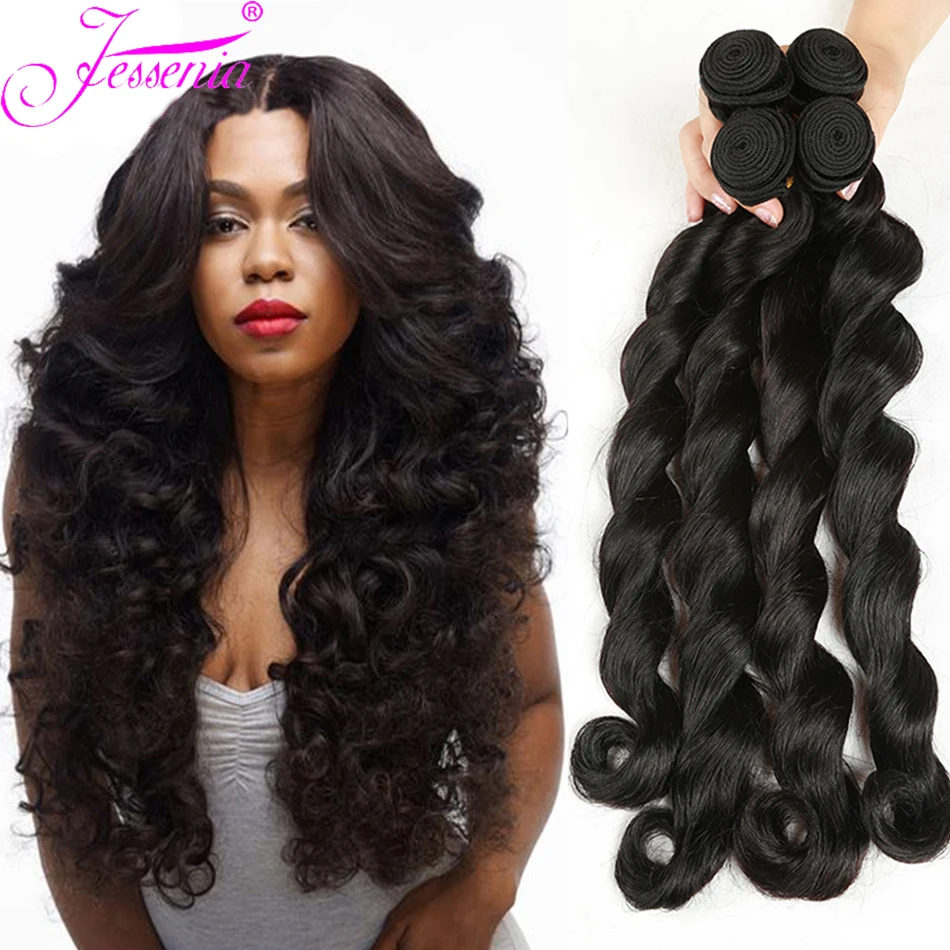 Loose Wave Brazilian Hair Weave Bundles, 100% cabelo humano, preto natural, profundas extensões de cabelo virgem, 1 pc, 3 pcs, 4 pcs