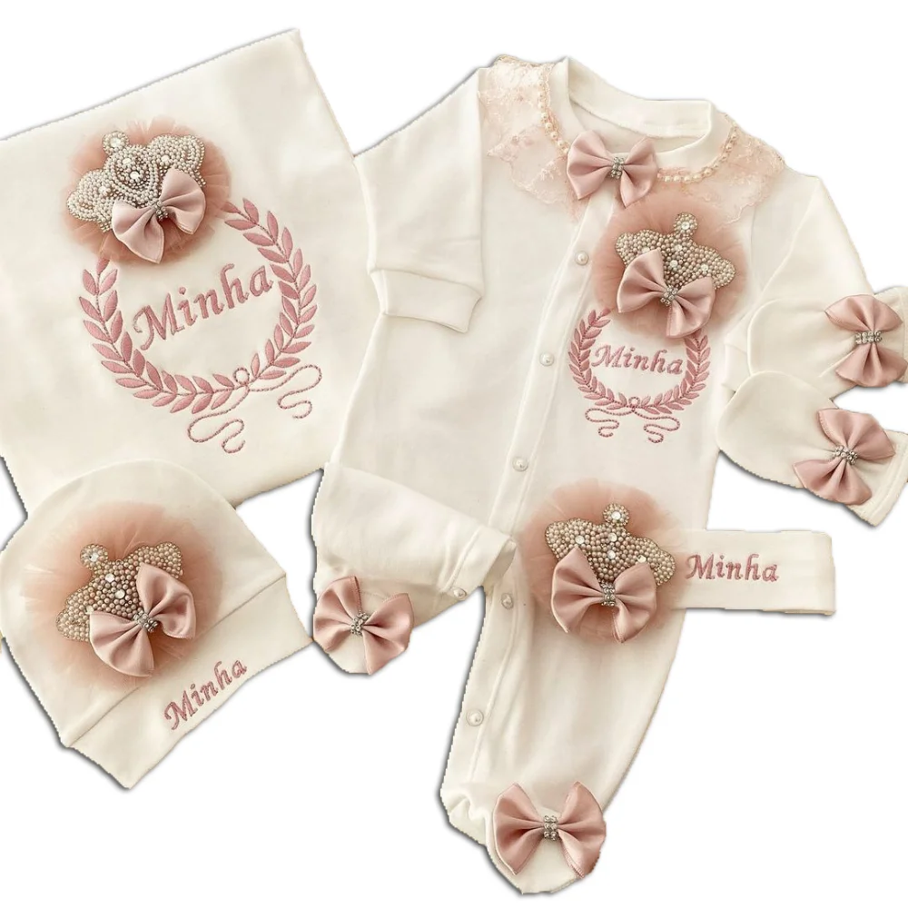 Baby Girl King Queen Newborn Personalized Outfit Clothing 5-pcs Newborn Baby Set Full Baby Kit For Hospital wool clothing