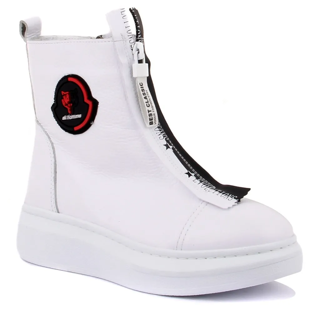 Sail-Lakers Putih Ritsleting Kulit Wanita Sepatu