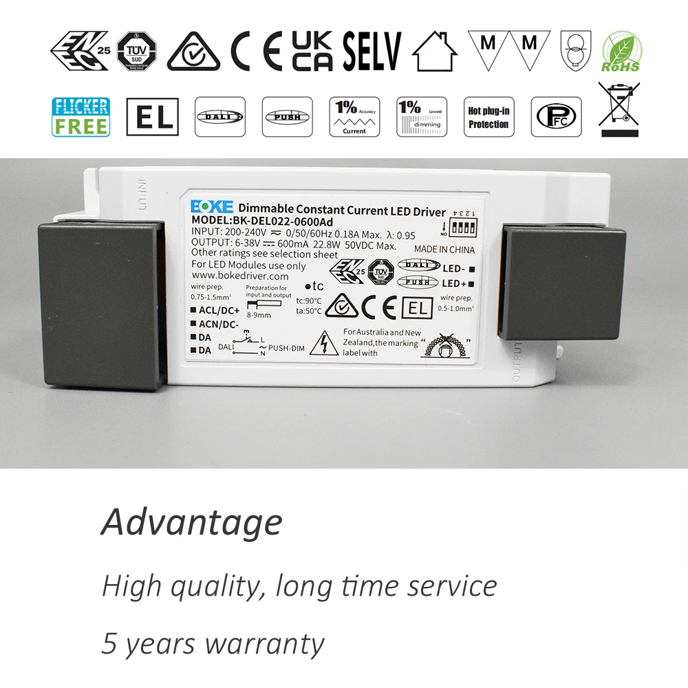 DALI-2 DT6 Driver 240V 1-100% Soft Dimming pushDIM LED Transformer 40W External DIP-switch Screw-free Cover for Indoor Lighting