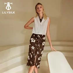 LILYSILK gonna avvolta in seta per donna Vintage Print Midi fessura laterale attorcigliata orlo irregolare Bottoms vocazione abbigliamento spedizione gratuita